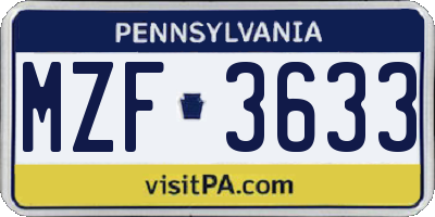 PA license plate MZF3633