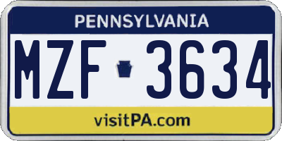 PA license plate MZF3634