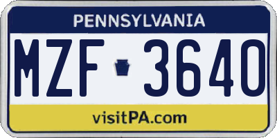 PA license plate MZF3640