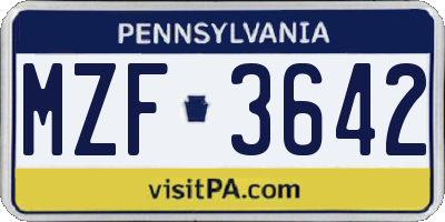 PA license plate MZF3642