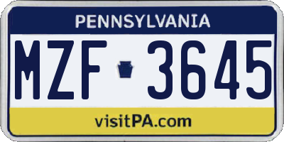 PA license plate MZF3645