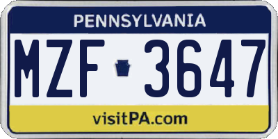 PA license plate MZF3647