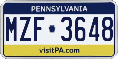 PA license plate MZF3648