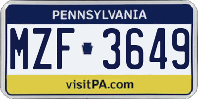 PA license plate MZF3649