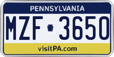 PA license plate MZF3650