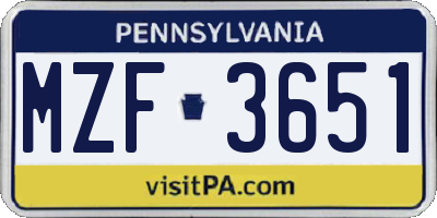 PA license plate MZF3651