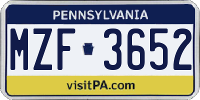 PA license plate MZF3652