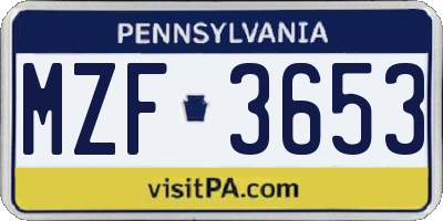 PA license plate MZF3653