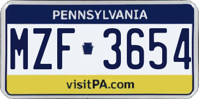 PA license plate MZF3654