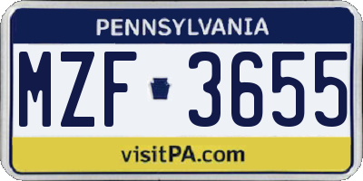 PA license plate MZF3655