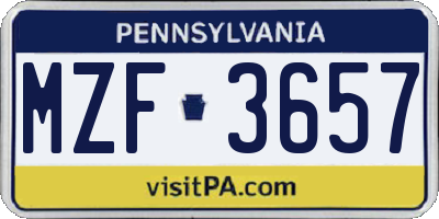 PA license plate MZF3657