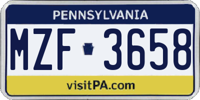 PA license plate MZF3658