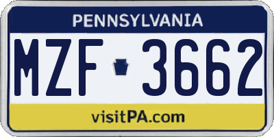 PA license plate MZF3662