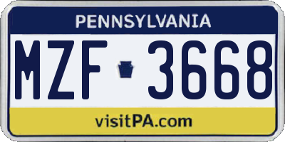 PA license plate MZF3668