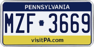 PA license plate MZF3669