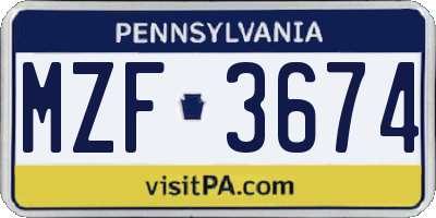 PA license plate MZF3674