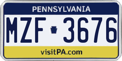 PA license plate MZF3676