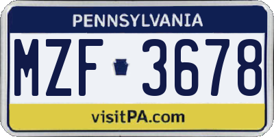 PA license plate MZF3678