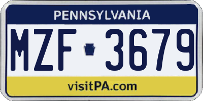 PA license plate MZF3679