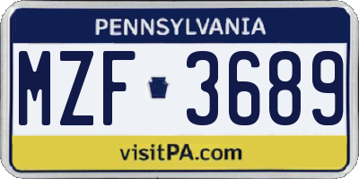 PA license plate MZF3689