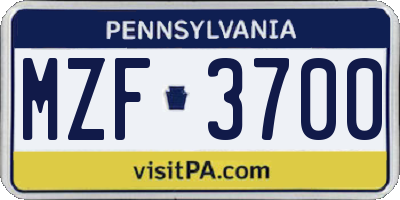 PA license plate MZF3700