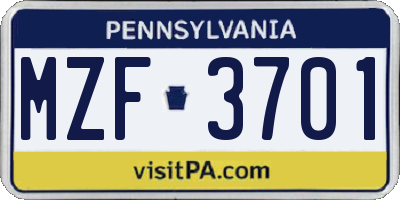 PA license plate MZF3701