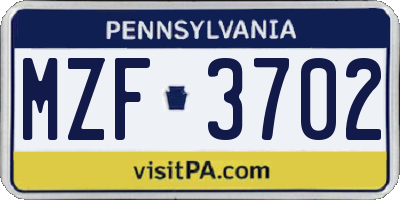 PA license plate MZF3702