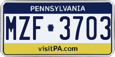 PA license plate MZF3703