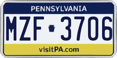 PA license plate MZF3706