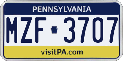 PA license plate MZF3707