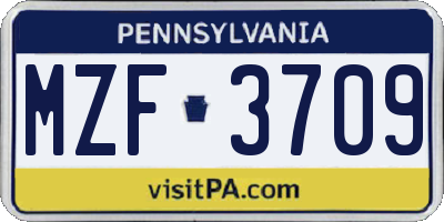 PA license plate MZF3709