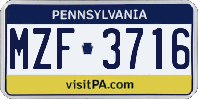 PA license plate MZF3716