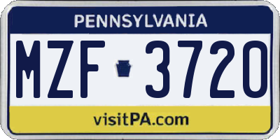 PA license plate MZF3720