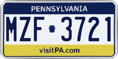 PA license plate MZF3721