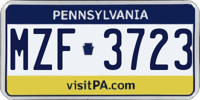 PA license plate MZF3723