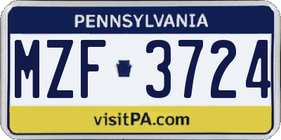PA license plate MZF3724