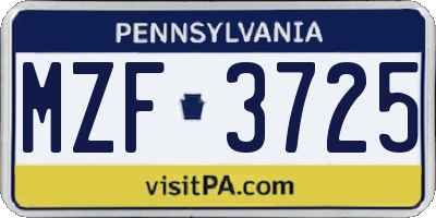 PA license plate MZF3725