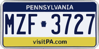 PA license plate MZF3727