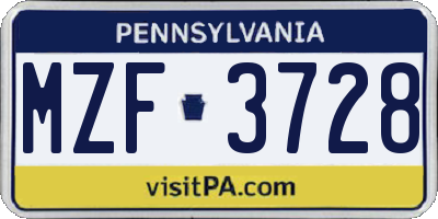 PA license plate MZF3728