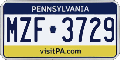 PA license plate MZF3729