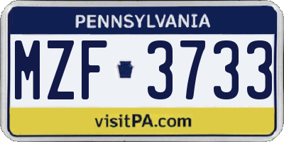 PA license plate MZF3733