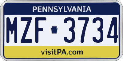 PA license plate MZF3734
