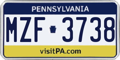 PA license plate MZF3738