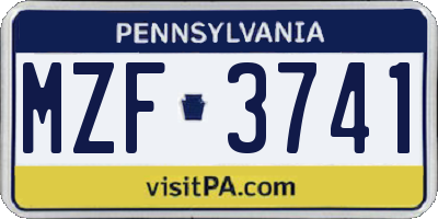 PA license plate MZF3741