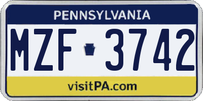 PA license plate MZF3742