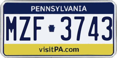 PA license plate MZF3743