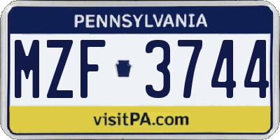 PA license plate MZF3744
