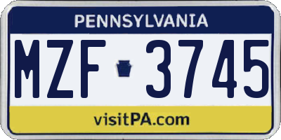 PA license plate MZF3745