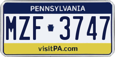 PA license plate MZF3747