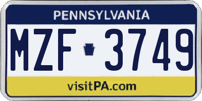 PA license plate MZF3749